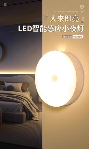001 人體感應燈小夜燈家用宿舍、廁所夜用智能led光感充電小夜燈